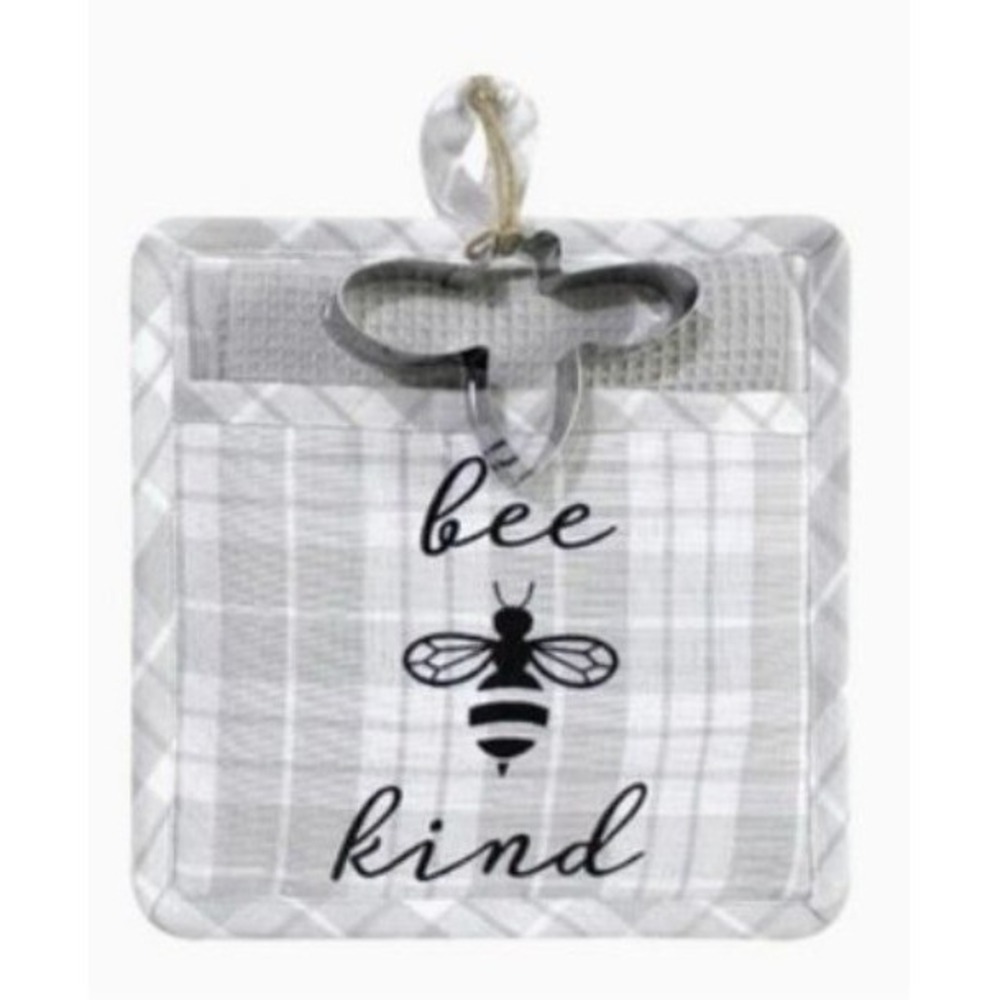 Potholder Set "Bee Kind" Potholder, Kitchen towel, and cookie cutter set